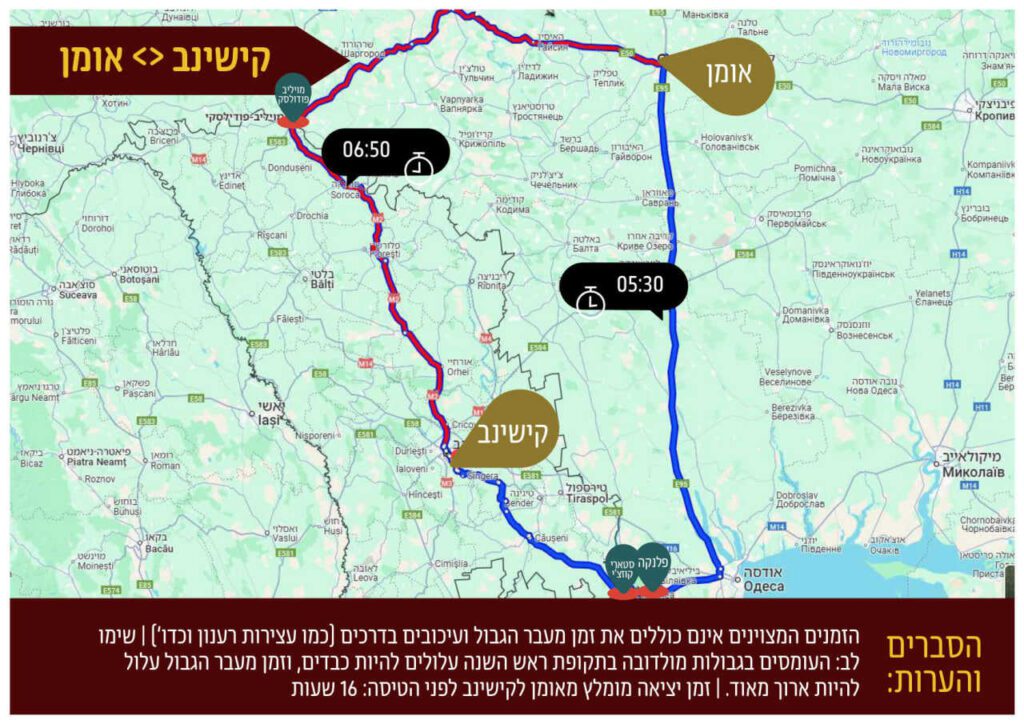 מידע לטסים לציון רבנו: מפות מרחק בין שדות התעופה לאומן
